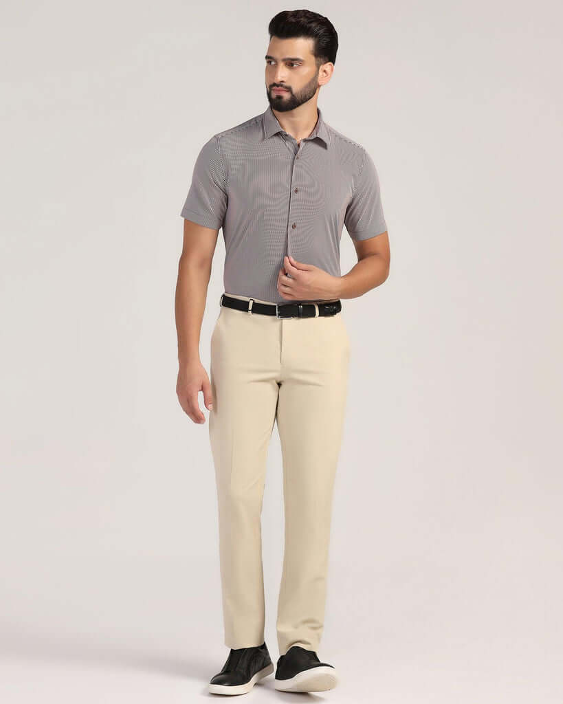 Formal Beige Solid Trouser - Image 3